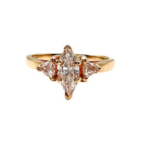 14K Gold Estate 0.88 CTW Three Stone Diamond Engagement Ring