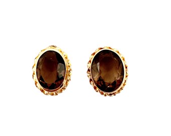 14K Gold Smoky Quartz Stud Earrings