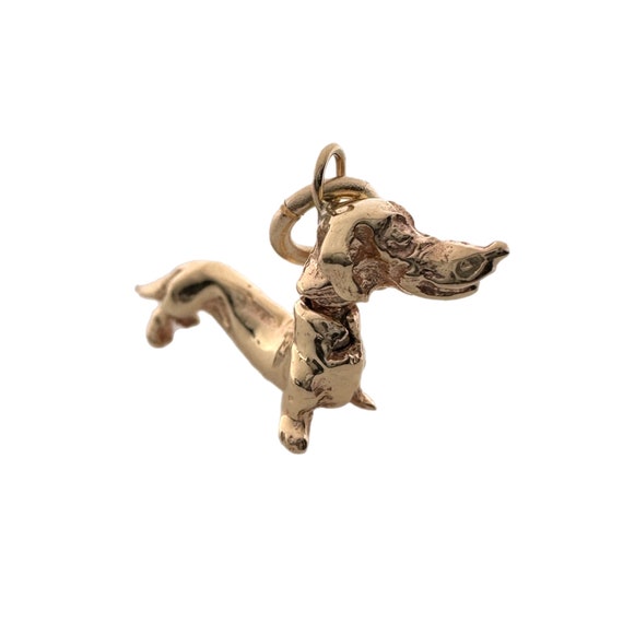 14K Yellow Gold Diamond-Cut Dachshund Dog Charm Pendant - Brushed Finish, No Engraving, 1.7g, 19x20mm - View #3