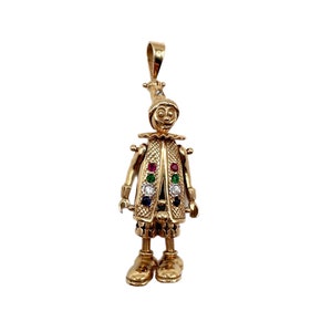 9K 9CT Vintage Large Articulated Clown with Gemstones Pendant 14.1g