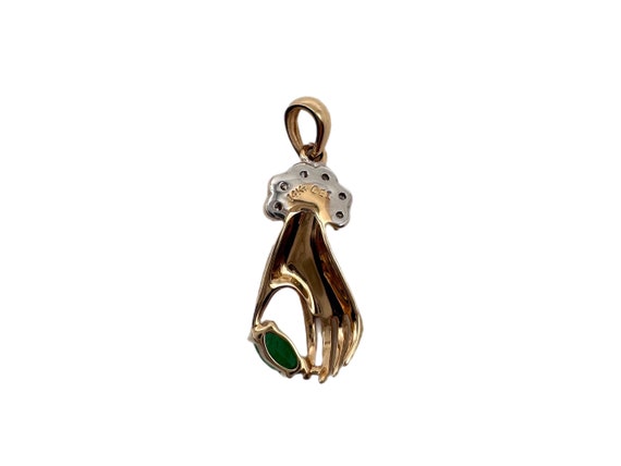14K Gold Estate Hand Holding Emerald with Diamond… - image 3