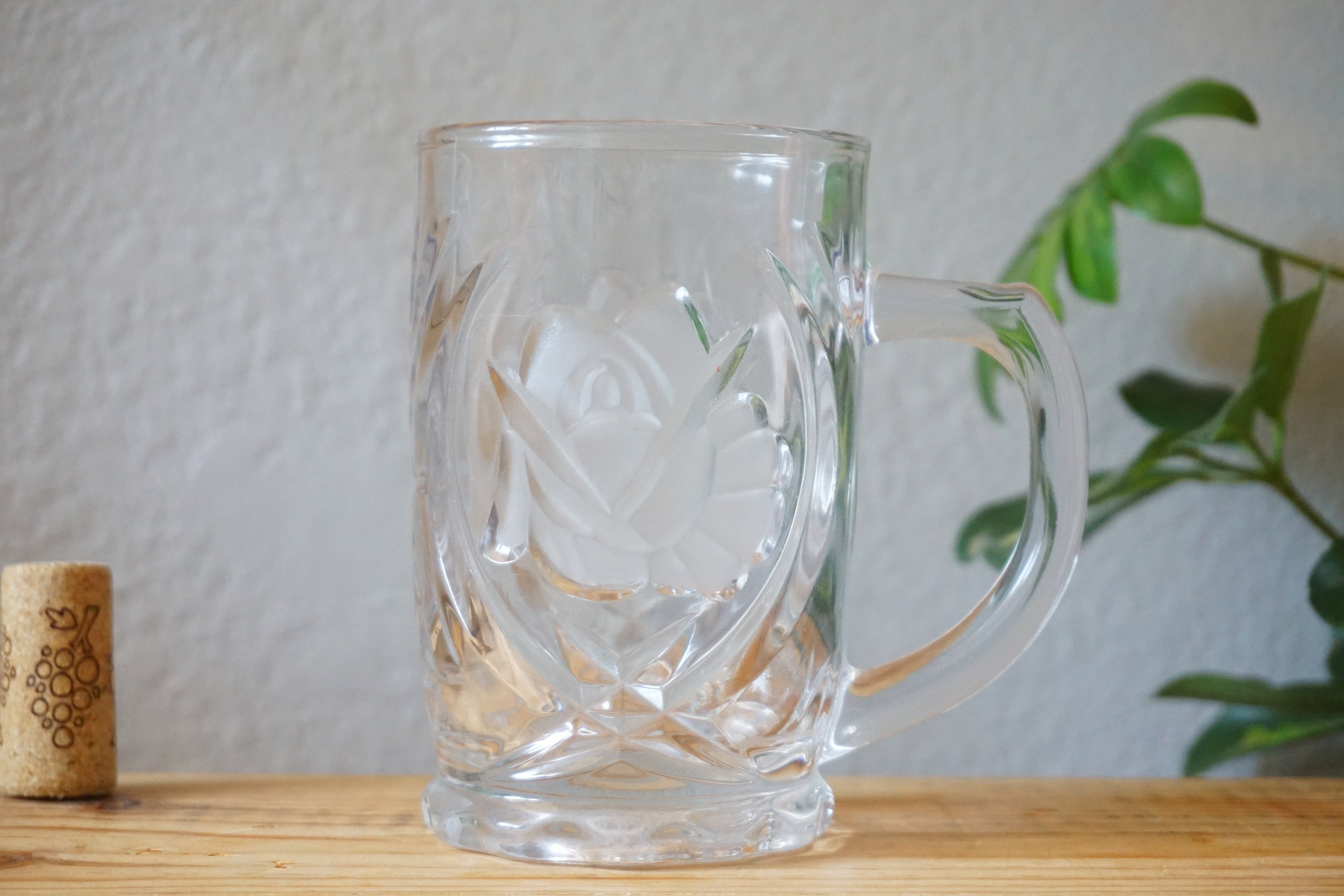 Mikasa Crystal Mugs, frosted glass Roses, 4 Crystal Mugs, Rose Pearls  pattern crystal, gift for her, Valentines gift, Mikasa coffee mugs