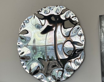 Reflective wall art, Convex Wall Sculpture , artwork , mirror, metal wall art, round mirror, steel art, organic mirror