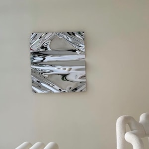 Metal Wall Sculpture, reflective wall art, stainless steel decor, distorted mirror
