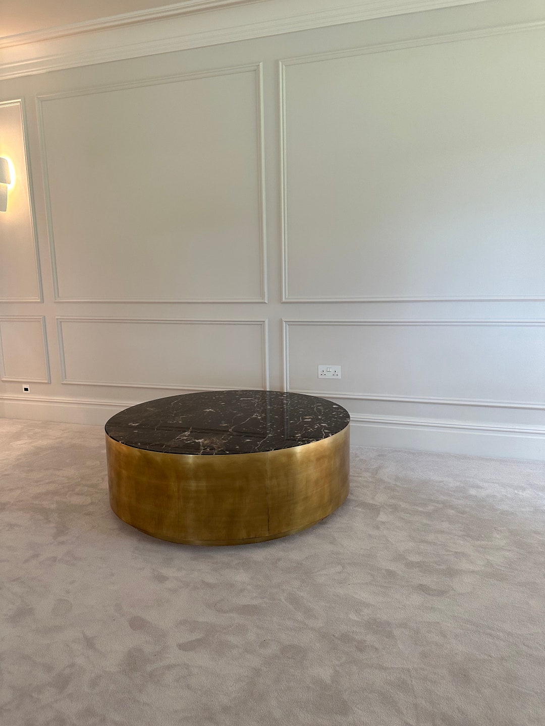 Brass Drum Coffee Table , Luxury Coffee Table, Round Marble Table