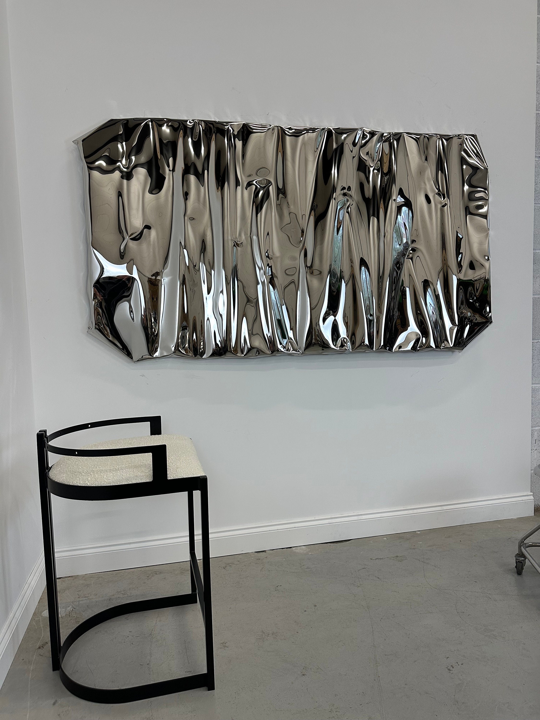 Wall sculpture, metal artwork chrome art mirror wall sculpture bent mirror  abstract artwork metal sculpture wall art -  Portugal