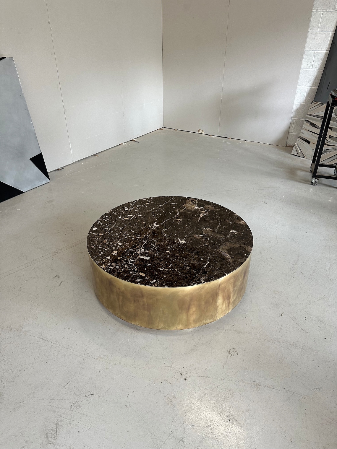 Brass Drum Coffee Table , Luxury Coffee Table, Round Marble Table