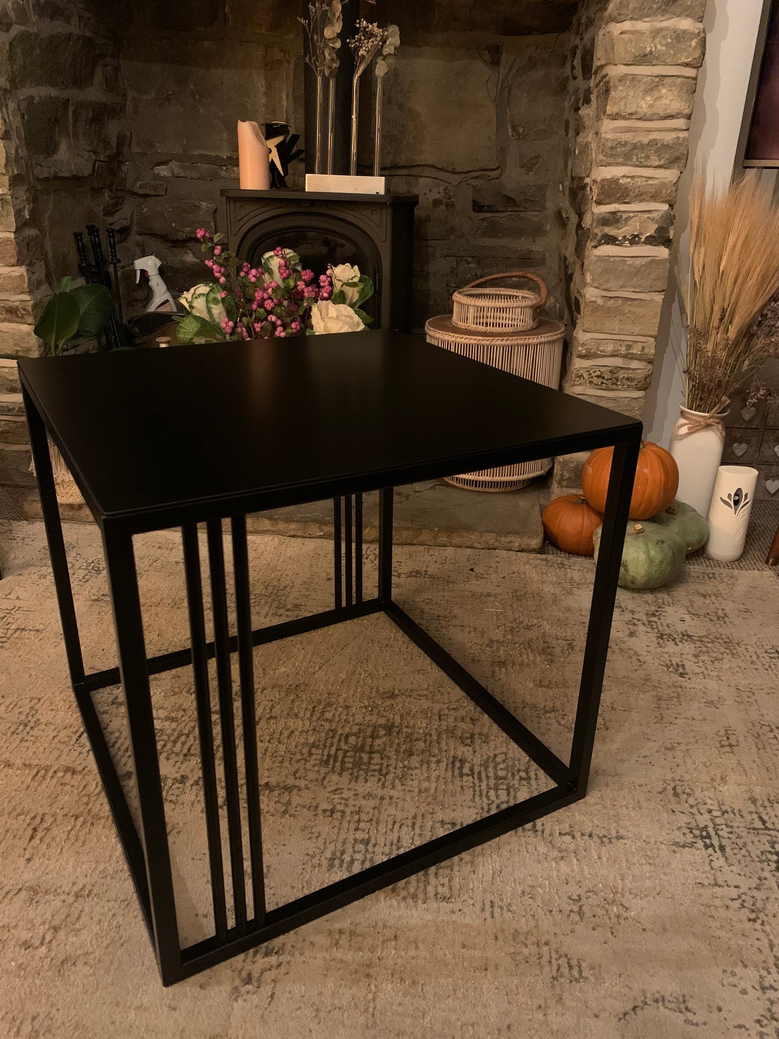 Black steel table coffee table side table living room | Etsy
