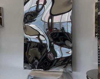 歪んだ鏡の壁掛け彫刻｜ステンレススチール製ウォールアート｜現代的な