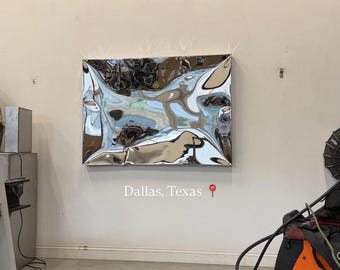 歪んだ鏡の壁掛け彫刻｜ステンレススチール製ウォールアート｜現代的な