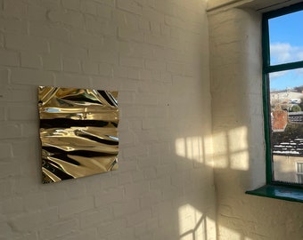 Brass sculpture - Wall art - brass mirror - lucid mirror - distorted mirror - brass artwork - art sculpture - modern art - gold abstract-