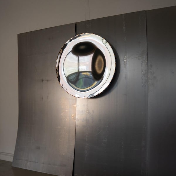 Espejo cóncavo: decoración de arte escultórico moderno, arte de pared, arte reflectante, escultura de pared, arte de espejo, espejo redondo, arte de metal, espejo redondo