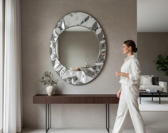 Hand-Sculpted Metal Mirror: Oval mirror, stainless steel mirror , stainless art , stainless furniture, organic mirror, metal wall sculpture