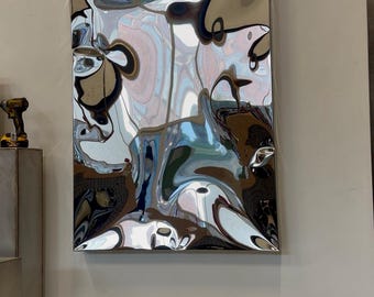 歪んだ鏡の壁掛け彫刻｜ステンレススチール製ウォールアート｜現代的な