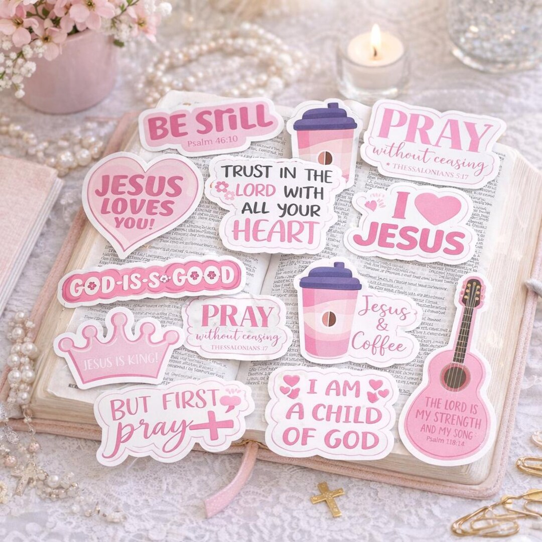 Christian Sticker Pack Pink | Faith Stickers | Jesus Stickers | Bible ...
