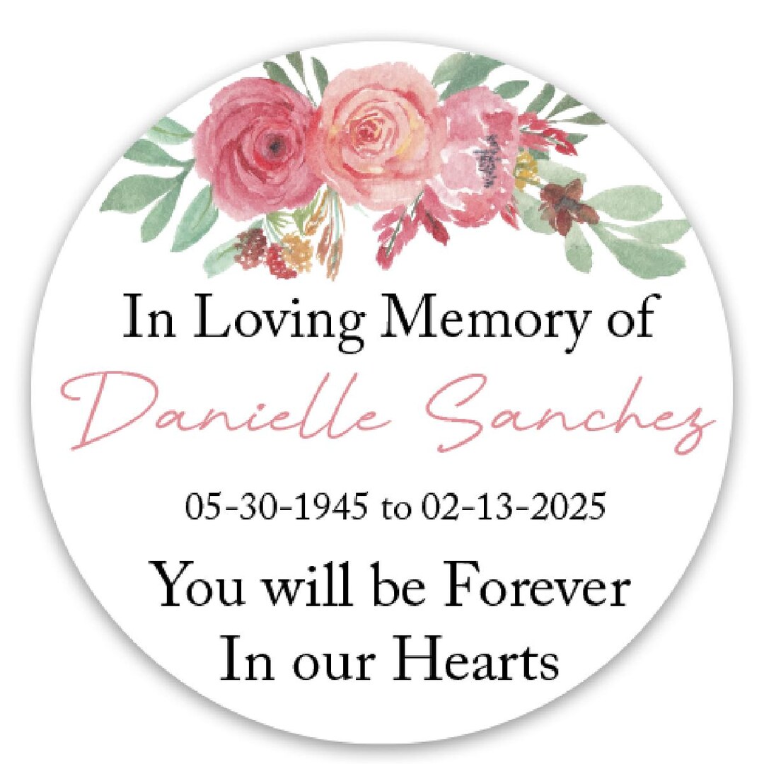 In Loving Memory Stickers – Memorial Labels – Custom Floral Remembrance ...