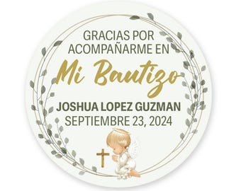 Bautizo Stickers 40 ct. Greenary Bautizo Favor Stickers - Mi Bautizo - Personalized round bautizo stickers - Thank You Stickers- Gracias por