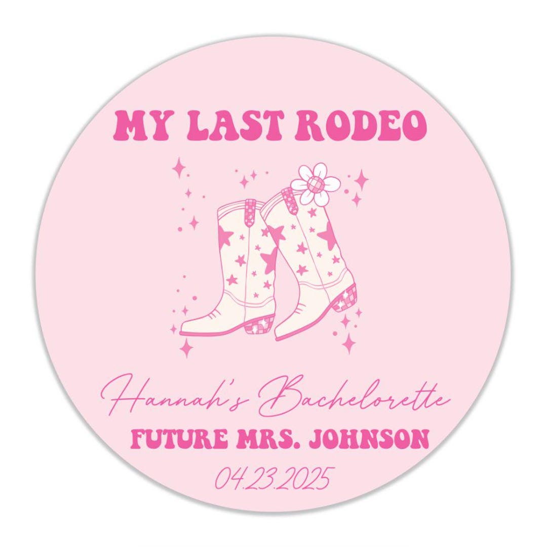 Pink Rodeo Sticker My Last Rodeo Bachelorette Stickers: Pink Cowgirl Boot Party Favors ...