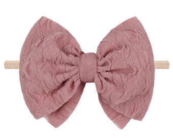 Mauve pink bow baby nylon headband