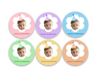 Personalized 1st Birthday Stickers – Custom Waterproof Party Favor Labels – 40 Count – Baby Girl Pink Theme #041