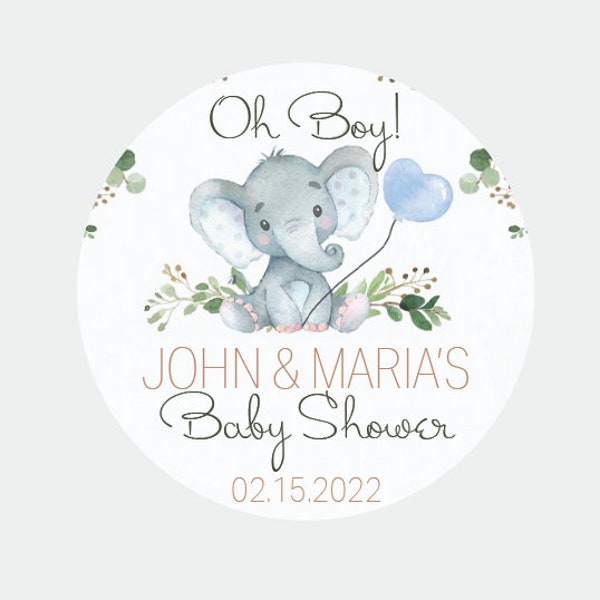 Elephant labels - baby shower - favors - elephant baby shower - round stickers - thank you stickers - baby shower favors - envelope seals