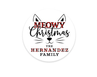 Holiday Labels - Cat Christmas Stickers - Christmas Gift Labels -Meowy Christmas - Merry Christmas Labels - To From Stickers - Christmas