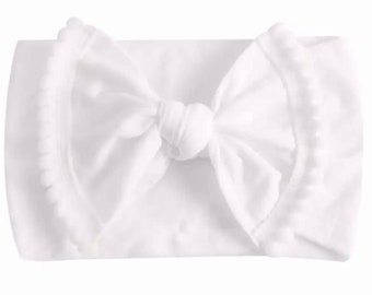 White Nylon Baby Bow Headband: Christening, Baptism