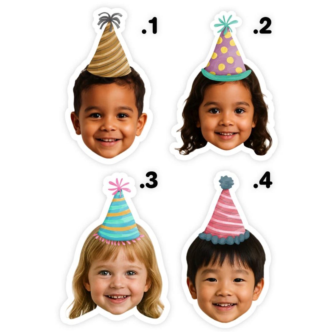 Party Cap Sticker Personalized Party Hat Face Stickers • Custom Photo Stickers • Birthday ...