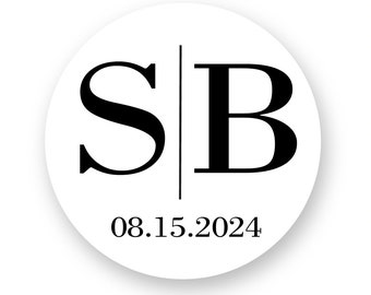 Personalized Wedding Favor Stickers: Initials & Date, Waterproof Labels