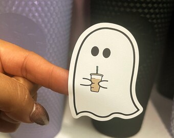 ghost sticker - caffeinated ghost sticker -spooky ghost sticker - spooky sticker - halloween sticker - coffee sticker - ghost coffee sticker