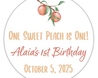 Peach 1st Birthday Stickers: Waterproof Party Favor Labels - 40 ct.