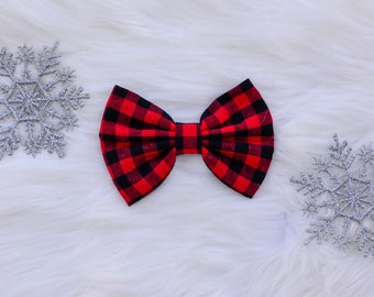 buffalo plaid bow - plaid bow - checkered bows - red black bow - christmas bow - xmas bow - 5 inch - RTS** -  tuxedo plaid bow