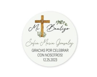 Bautizo Stickers 40 ct. Greenary Bautizo Favor Stickers - Mi Bautizo - Personalized round bautizo stickers - Thank You Stickers- Gracias por
