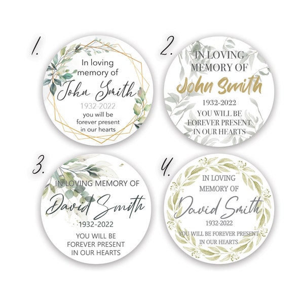 Memorial Stickers - In Loving Memory of - Custom Stickers - Personalized labels - Celebration of life - Rest in peace - Favor -  Memorial 40