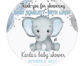Elephant labels - baby shower - favors - elephant baby shower - round stickers - thank you stickers - baby shower favors - envelope seals