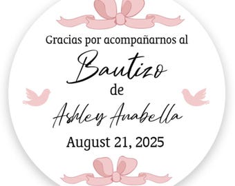 Bautizo Stickers 40 ct. Coquette Bautizo Favor Stickers - Mi Bautizo - Personalized round bautizo stickers - Thank You Stickers- # 025