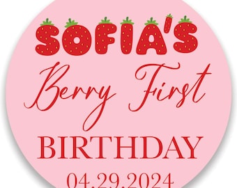 Strawberry First Birthday Stickers - Waterproof Party Favors (40 ct.)