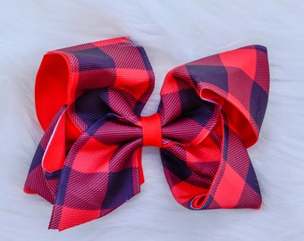 RTS* Christmas Hairbow - Buffalo Plaid Bow - Black and red plaid bow - 5 inches - boutique bow - xmas bow - red bow - black bow - girls bow
