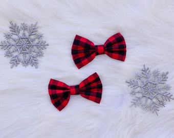 buffalo plaid pigtail bows - plaid bows - checkered bows - red black bow - christmas bow - xmas bow - 4 inch - RTS** -  tuxedo plaid bow