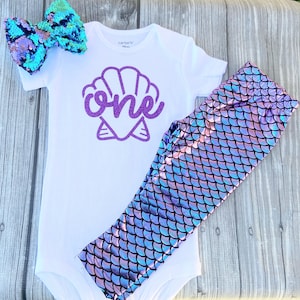 Mermaid first birthday shirt- 1st birthday - Mermaid birthday - Under the sea theme - scales - girls first birthday outfit - seashell