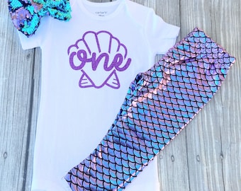 Mermaid first birthday shirt- 1st birthday - Mermaid birthday - Under the sea theme - scales - girls first birthday outfit - seashell