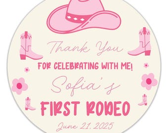 First Rodeo Birthday Stickers: 40 Waterproof Cowboy Party Favors