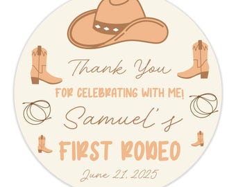 First Rodeo Birthday Stickers: 40 Waterproof Cowboy Party Favors