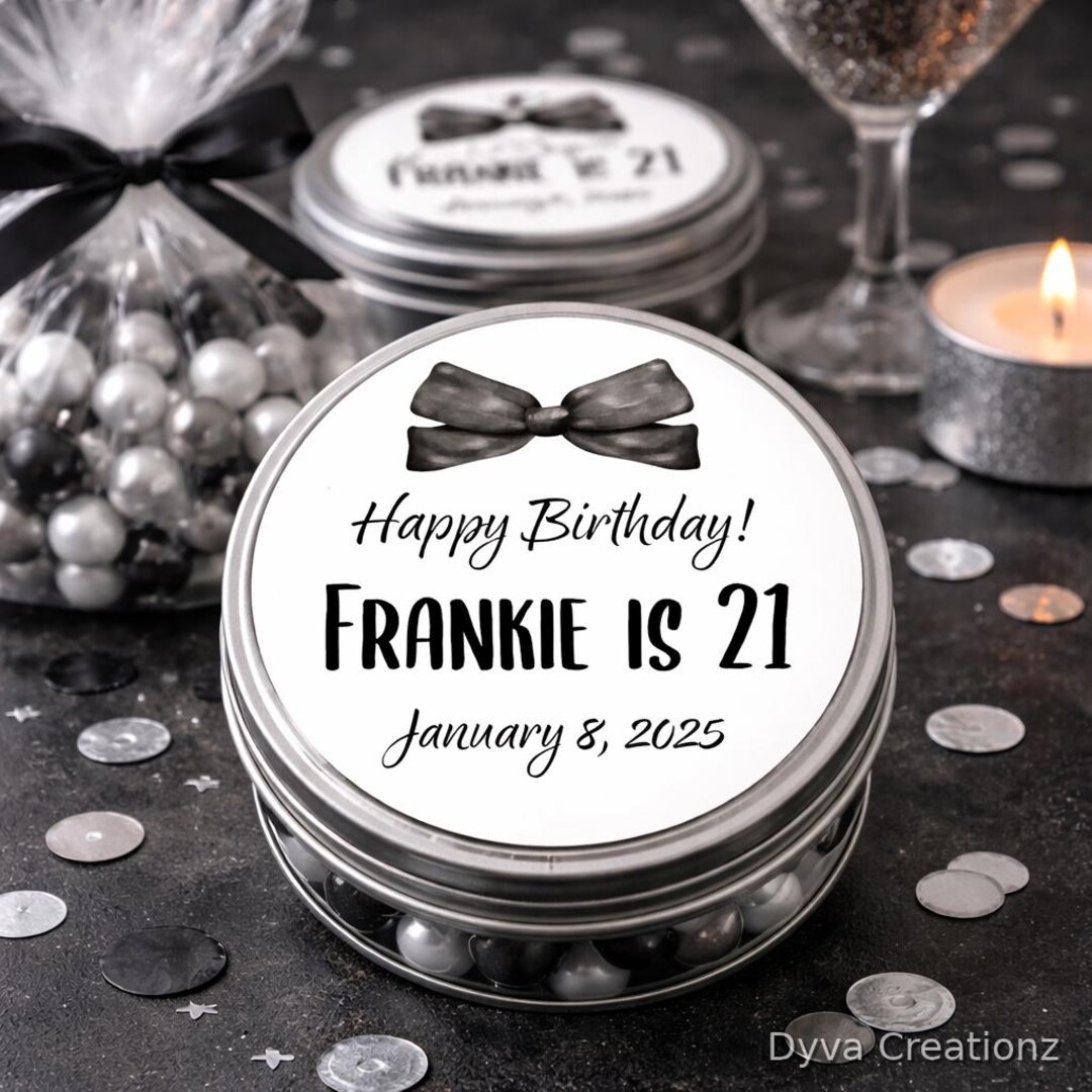21st Birthday Favor Stickers | Black & White Birthday Labels ...