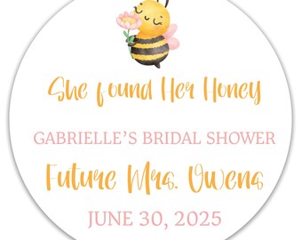 Honey Bee Bridal Shower Favor Stickers: Personalized Waterproof Labels