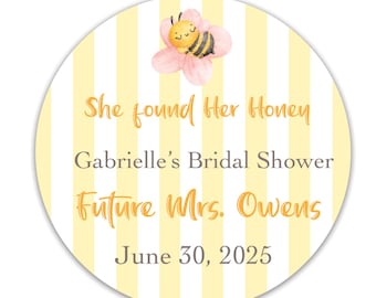 Honey Bee Bridal Shower Favor Stickers: Personalized Waterproof Labels