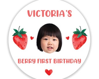 Strawberry First Birthday Stickers - Waterproof Party Favors - 40 ct.
