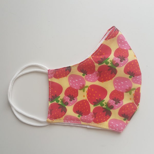 Strawberry Lemon Shortcake Face Mask, Washable and reusable, Size S-M, Double Layer Cotton, Handmade, Fast delivery