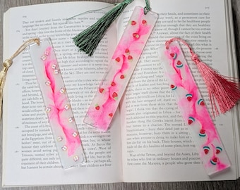 Alcohol Ink Bookmarks // Ink and Resin Bookmark // Fruit Themed Bookmark // Book Accessory // Watermelon Bookmark // Strawberry Bookmark