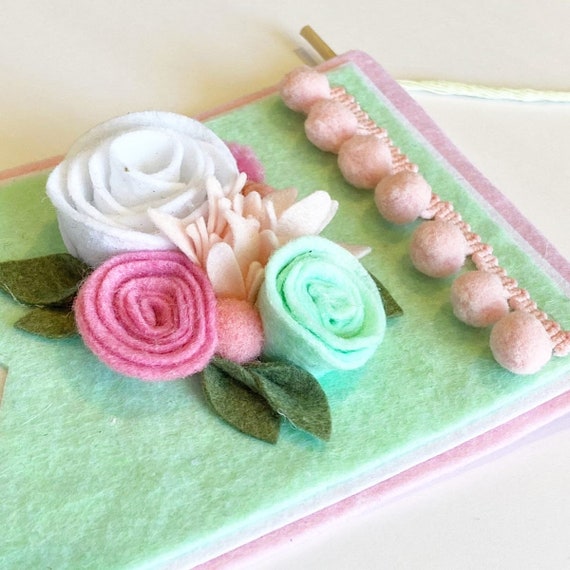 Mint Green And Light Pink Felt Flower Door Or Wall Hanging